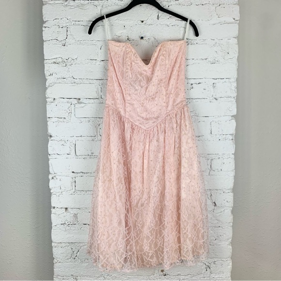 Gunne Sax Jessica McClintock Strapless Pink Glitter Sequin Lace Dress Nylon 7/8 - Picture 3 of 16